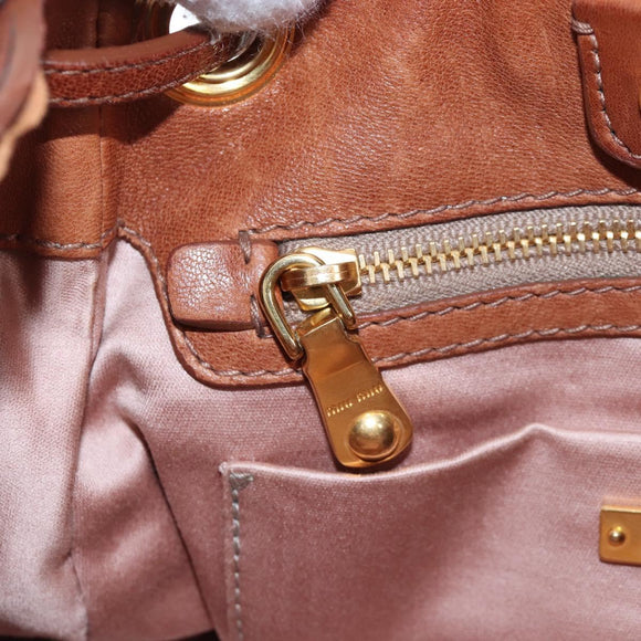 Miu Miu Shoulder Bag Linen Beige Gold Auth 167687M