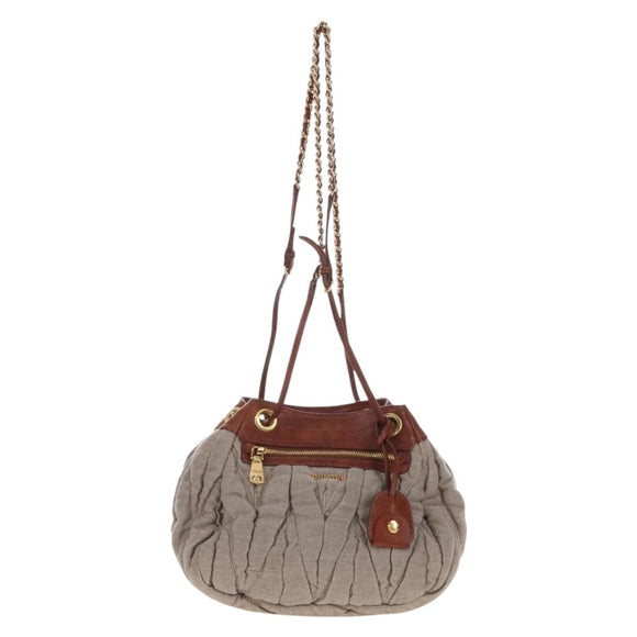 Miu Miu Shoulder Bag Linen Beige Gold Auth 167687M