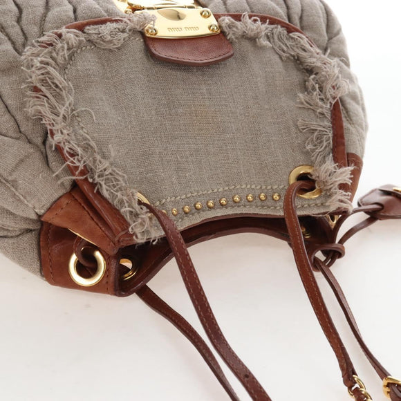 Miu Miu Shoulder Bag Linen Beige Gold Auth 167687M