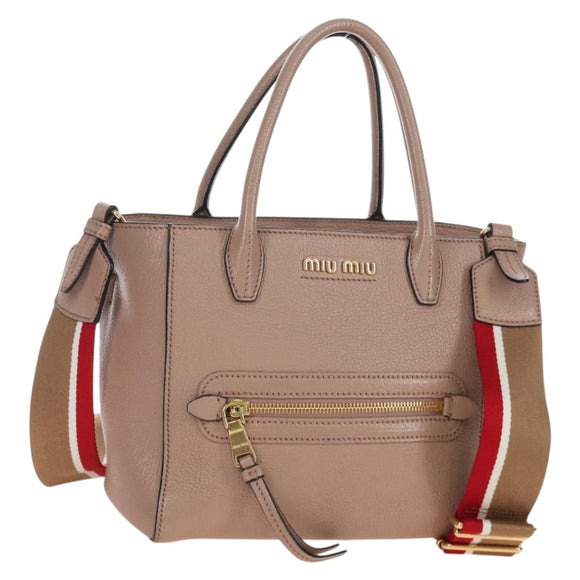Miu Miu Hand Bag Leather 2way Pink Gold Auth 167688M