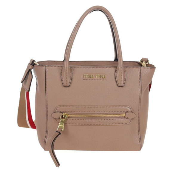 Miu Miu Hand Bag Leather 2way Pink Gold Auth 167688M