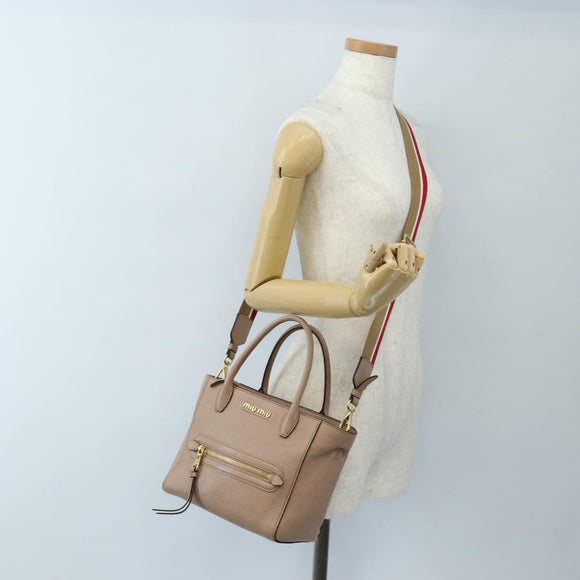 Miu Miu Hand Bag Leather 2way Pink Gold Auth 167688M