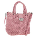 Miu Miu Matelasse Hand Bag Leather 2way Pink Silver Auth 167689A-1