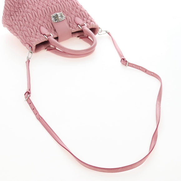 Miu Miu Matelasse Hand Bag Leather 2way Pink Silver Auth 167689A