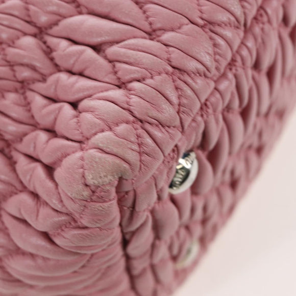 Miu Miu Matelasse Hand Bag Leather 2way Pink Silver Auth 167689A