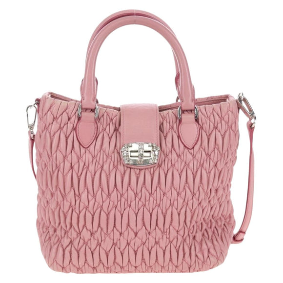 Miu Miu Matelasse Hand Bag Leather 2way Pink Silver Auth 167689A