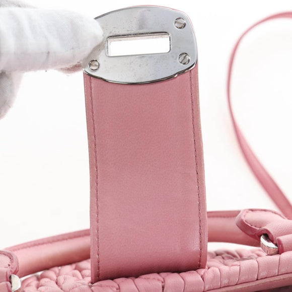 Miu Miu Matelasse Hand Bag Leather 2way Pink Silver Auth 167689A