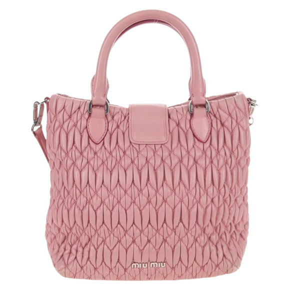 Miu Miu Matelasse Hand Bag Leather 2way Pink Silver Auth 167689A