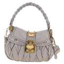 Miu Miu Matelasse Hand Bag Leather 2way Gray Gold Auth 167690M-2