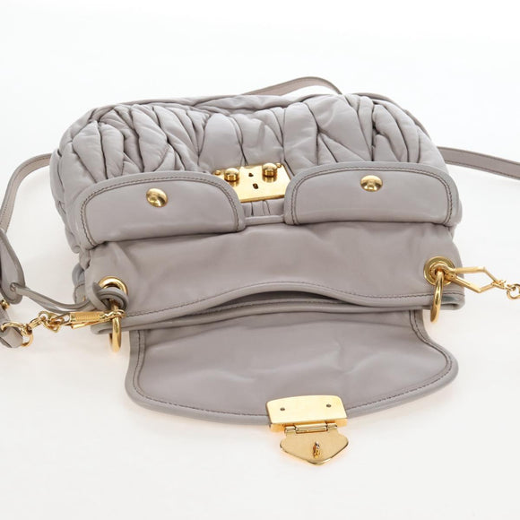 Miu Miu Matelasse Hand Bag Leather 2way Gray Gold Auth 167690M