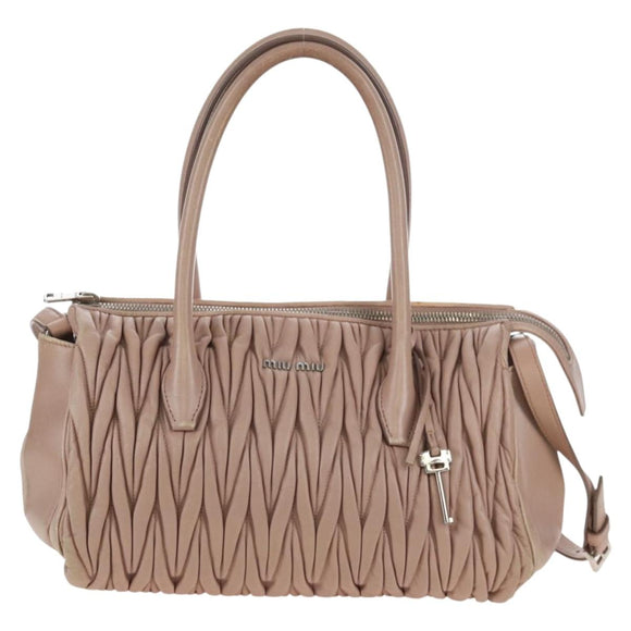 Miu Miu Matelasse Hand Bag Leather 2way Pink Silver Auth 167692A