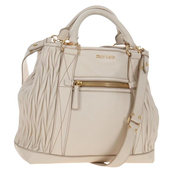 Miu Miu Matelasse Hand Bag Leather 2way White Gold Auth 167694M