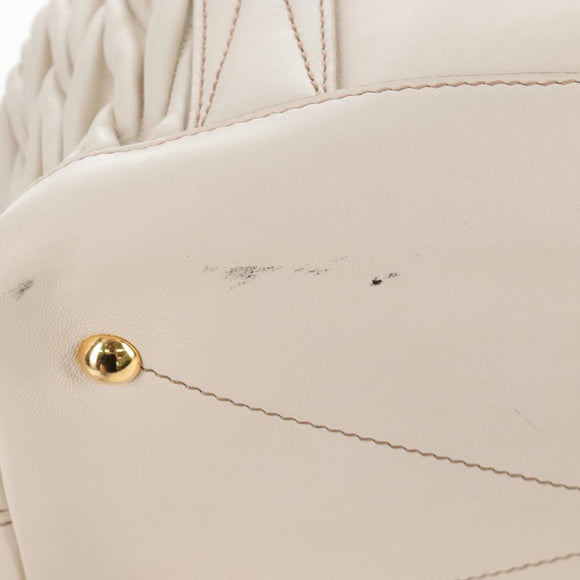 Miu Miu Matelasse Hand Bag Leather 2way White Gold Auth 167694M
