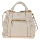 Miu Miu Matelasse Hand Bag Leather 2way White Gold Auth 167694M-13