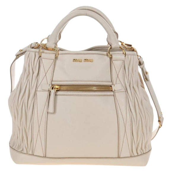Miu Miu Matelasse Hand Bag Leather 2way White Gold Auth 167694M