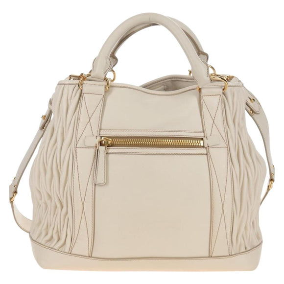 Miu Miu Matelasse Hand Bag Leather 2way White Gold Auth 167694M