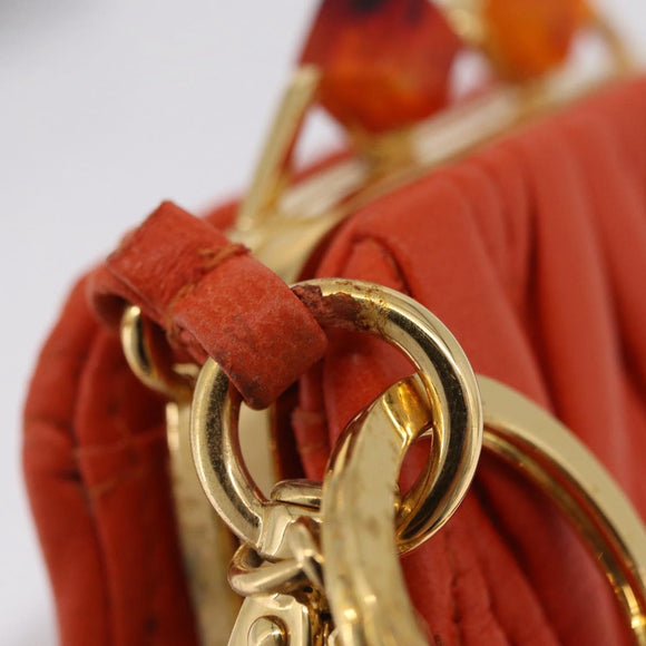 Miu Miu Sword Wallet Matelasse Charm Leather Orange Gold Tone Auth 167697M