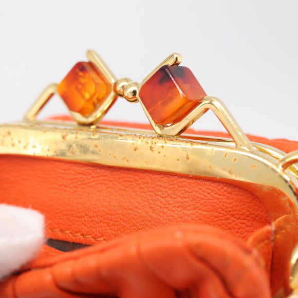 Miu Miu Sword Wallet Matelasse Charm Leather Orange Gold Tone Auth 167697M