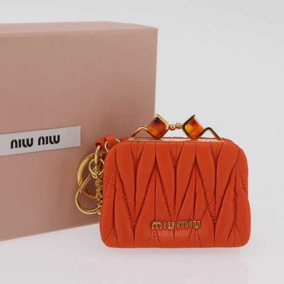 Miu Miu Sword Wallet Matelasse Charm Leather Orange Gold Tone Auth 167697M
