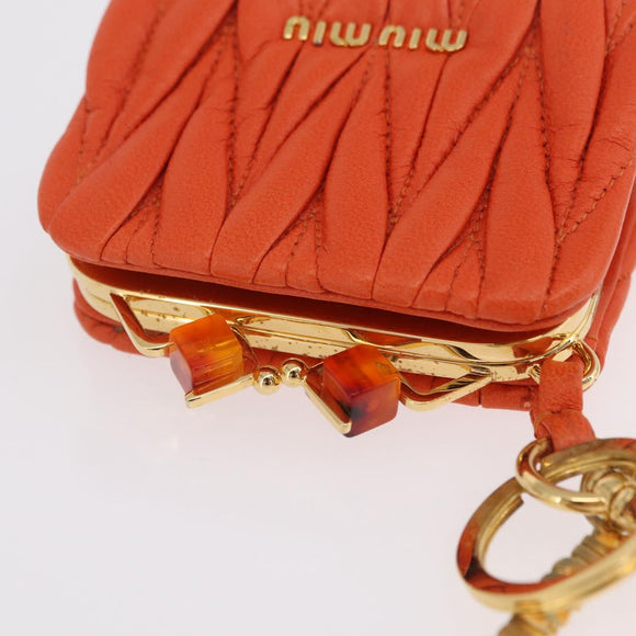 Miu Miu Sword Wallet Matelasse Charm Leather Orange Gold Tone Auth 167697M