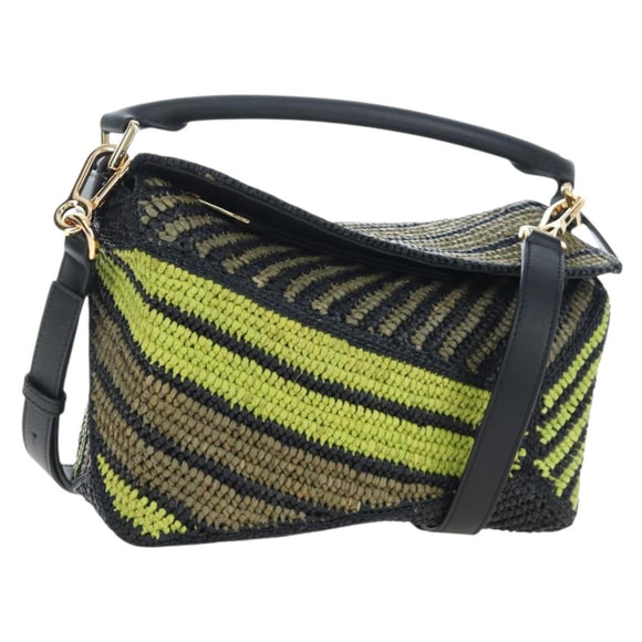 LOEWE Puzzle Bag Small Hand Bag Leather Green Gold Tone Auth 167700SM