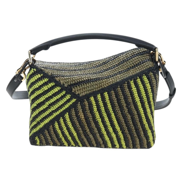 LOEWE Puzzle Bag Small Hand Bag Leather Green Gold Tone Auth 167700SM