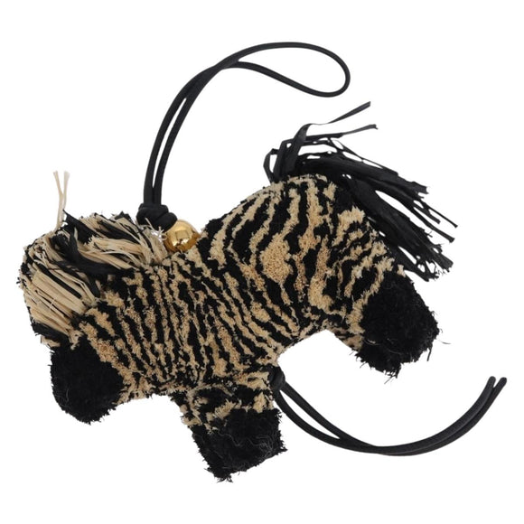 LOEWE Zebra Motif Bag Charm Leather Black Beige Auth 167701SAM
