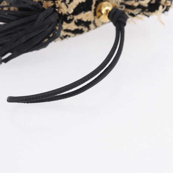 LOEWE Zebra Motif Bag Charm Leather Black Beige Auth 167701SAM