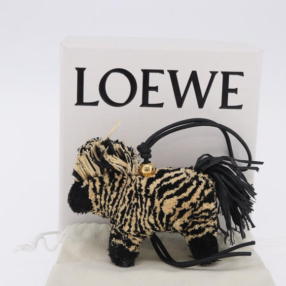 LOEWE Zebra Motif Bag Charm Leather Black Beige Auth 167701SAM