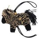 LOEWE Zebra Motif Bag Charm Leather Black Beige Auth 167701SAM-13