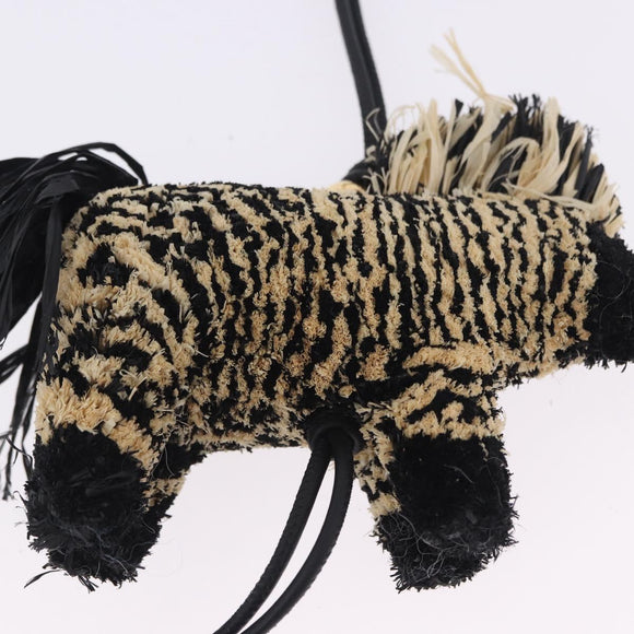LOEWE Zebra Motif Bag Charm Leather Black Beige Auth 167701SAM