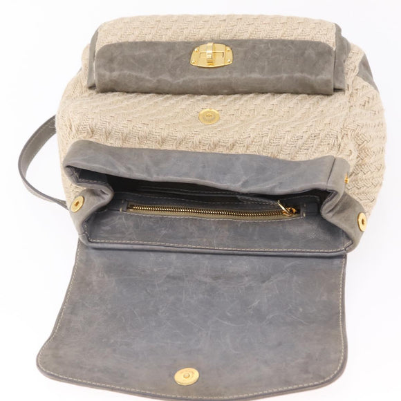 Miu Miu Hand Bag Leather 2way Gray Gold Auth 167708A
