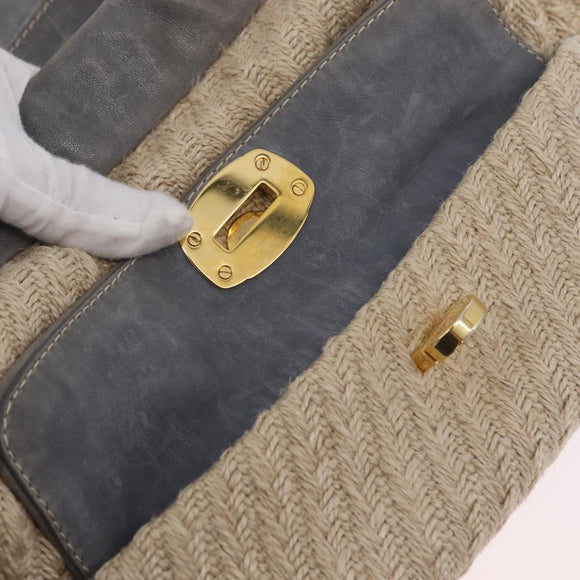 Miu Miu Hand Bag Leather 2way Gray Gold Auth 167708A