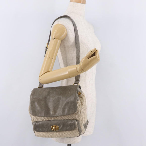 Miu Miu Hand Bag Leather 2way Gray Gold Auth 167708A