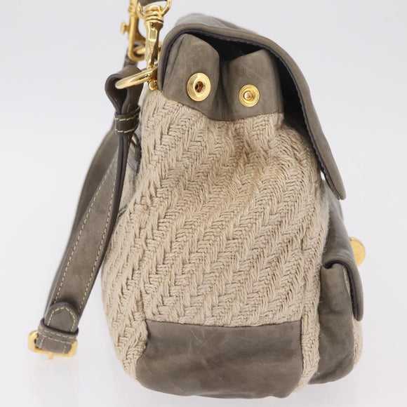 Miu Miu Hand Bag Leather 2way Gray Gold Auth 167708A