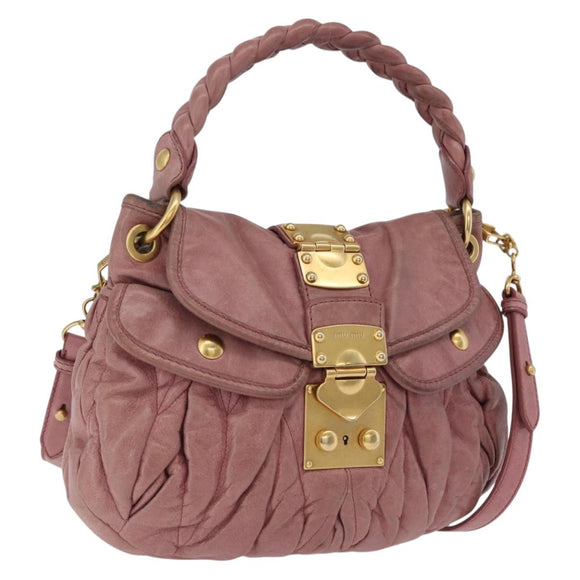 Miu Miu Hand Bag Leather 2way Pink Gold Auth 167711A