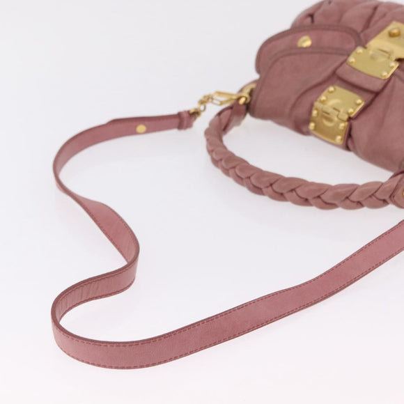 Miu Miu Hand Bag Leather 2way Pink Gold Auth 167711A