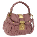 Miu Miu Hand Bag Leather 2way Pink Gold Auth 167711A-1