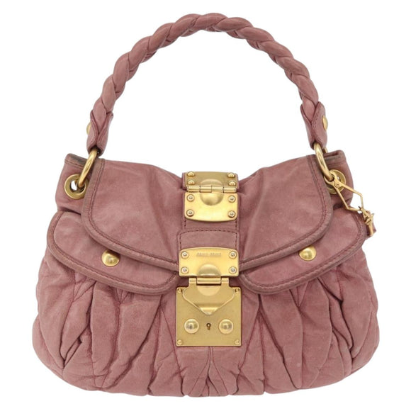 Miu Miu Hand Bag Leather 2way Pink Gold Auth 167711A