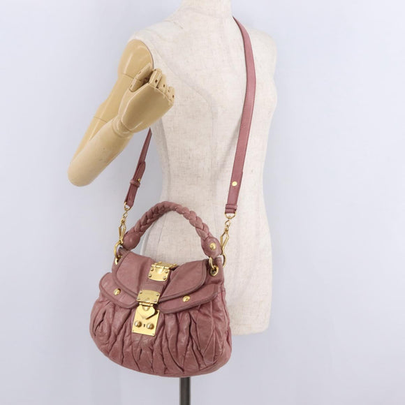 Miu Miu Hand Bag Leather 2way Pink Gold Auth 167711A