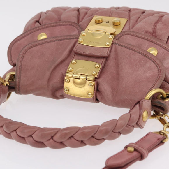 Miu Miu Hand Bag Leather 2way Pink Gold Auth 167711A