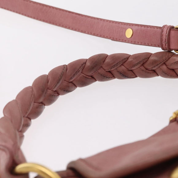 Miu Miu Hand Bag Leather 2way Pink Gold Auth 167711A