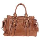Miu Miu Hand Bag Leather 2way Brown Gold Auth 167713M-13