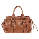 Miu Miu Hand Bag Leather 2way Brown Gold Auth 167713M-2