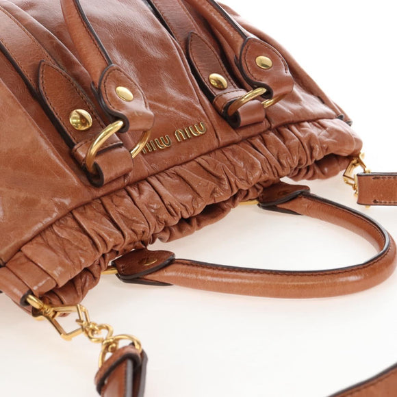 Miu Miu Hand Bag Leather 2way Brown Gold Auth 167713M