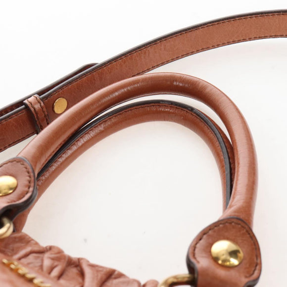 Miu Miu Hand Bag Leather 2way Brown Gold Auth 167713M