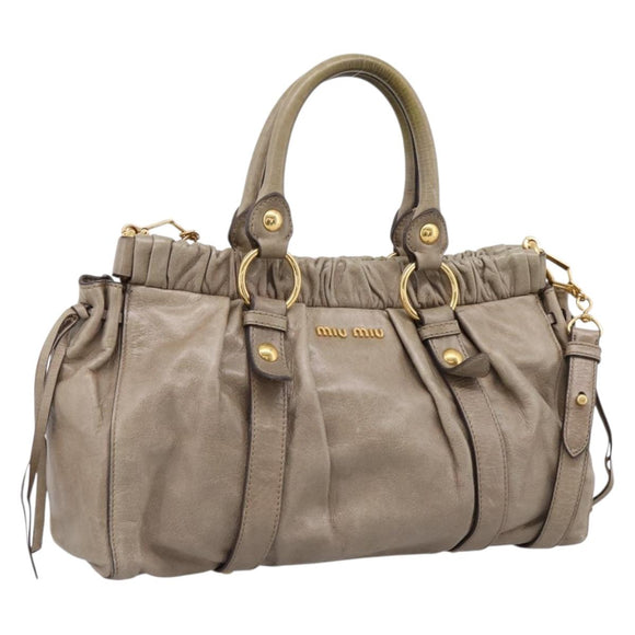 Miu Miu Hand Bag Leather 2way Beige Gold Auth 167714M