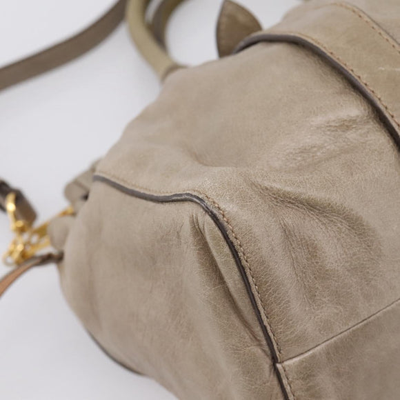 Miu Miu Hand Bag Leather 2way Beige Gold Auth 167714M