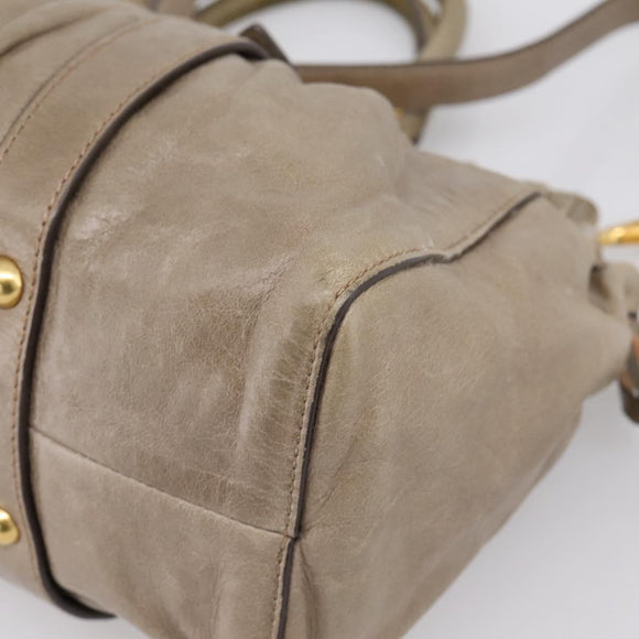 Miu Miu Hand Bag Leather 2way Beige Gold Auth 167714M