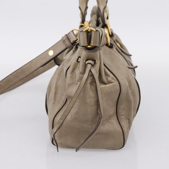 Miu Miu Hand Bag Leather 2way Beige Gold Auth 167714M